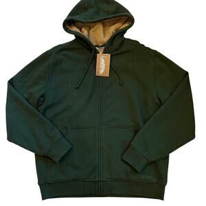 LL Bean Hooded Sweatshirt Mens Med Green Katahdin Iron Works Fleece Lined Zip Up